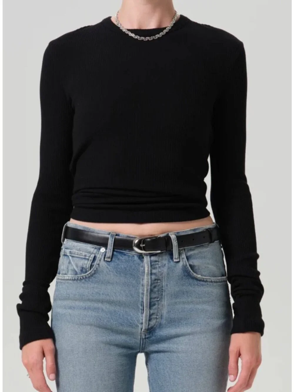 Citizens Of Humanity Bina Ribbed Long Sleeve Crewneck Sweater Black Small